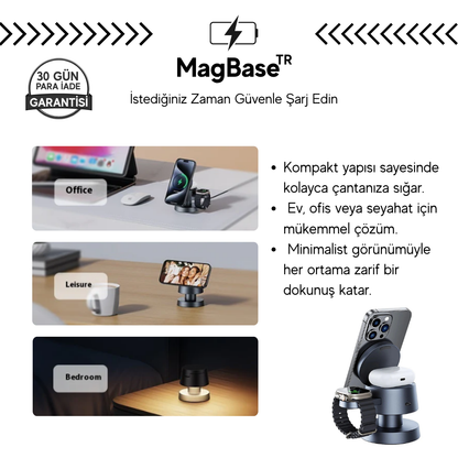 MagBaseᵀᴿ - 4'ü 1 Arada Manyetik Şarj Standı