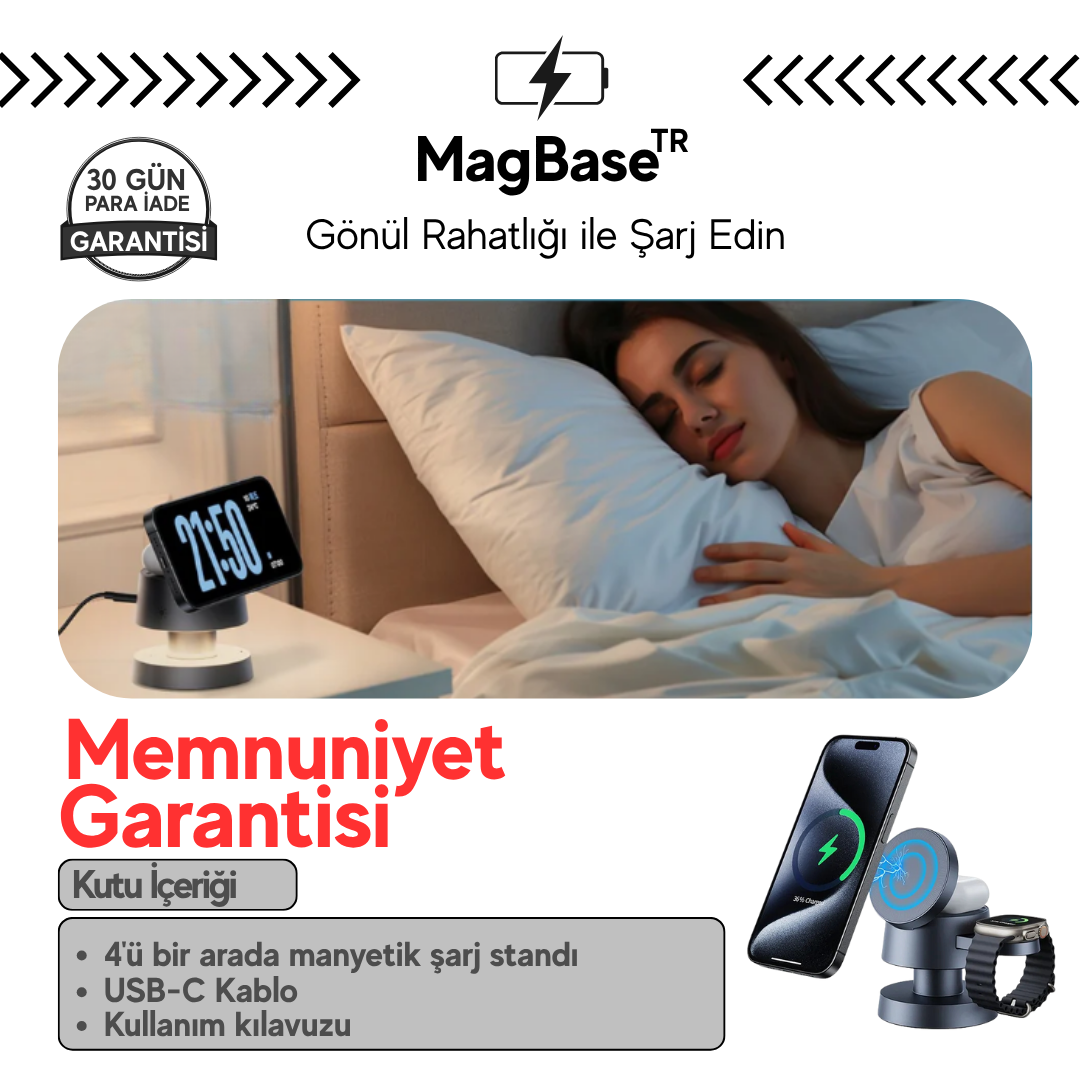 MagBaseᵀᴿ - 4'ü 1 Arada Manyetik Şarj Standı