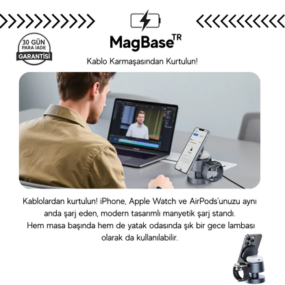 MagBaseᵀᴿ - 4'ü 1 Arada Manyetik Şarj Standı